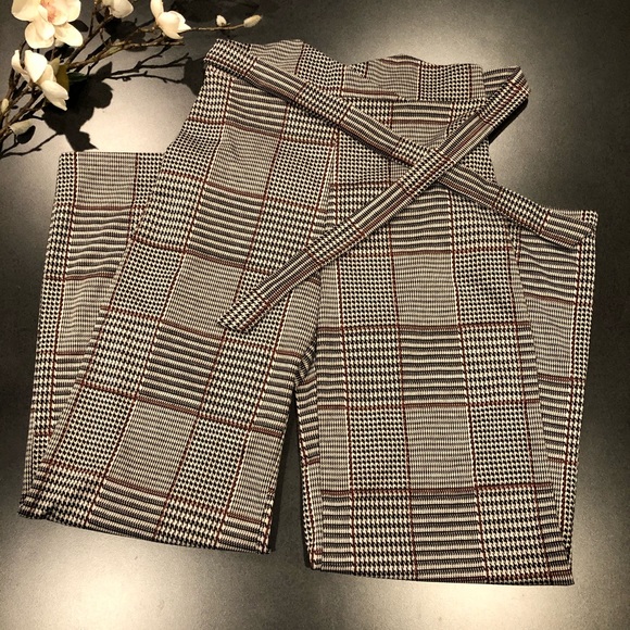 Fashion Instincts Pants - High Waist Houndstooth Plaid Knit Career Pants